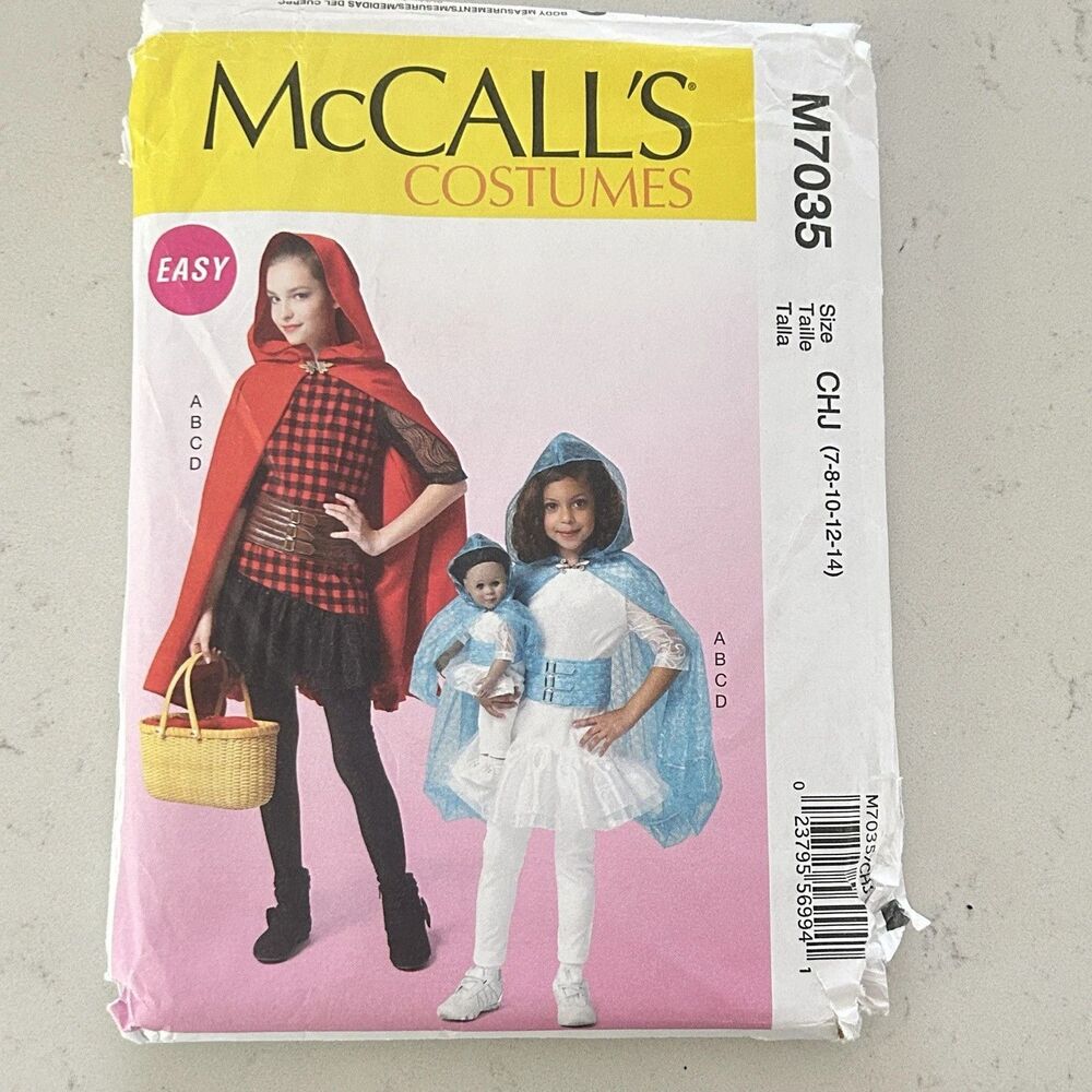 McCall's Costume M7035 Sewing Pattern Tunic Cape Pants Match Doll Clothes 7-14